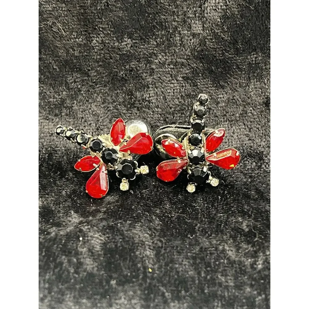 Vintage Cluster Clip Snap Shoe Scarf Clip Glass Marquise Dragonfly Pair 1”